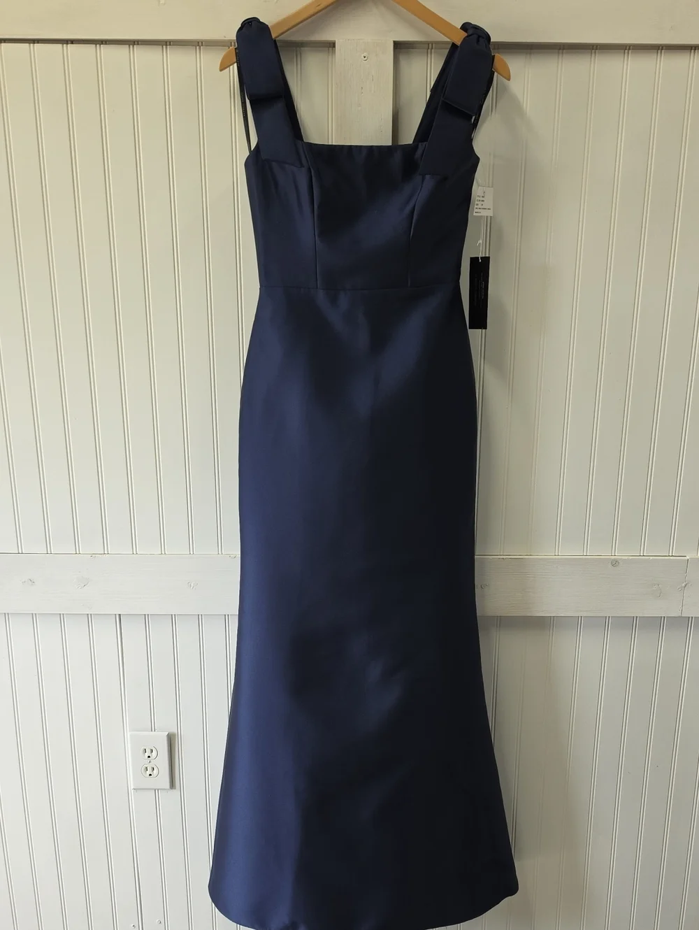 Alfred Sung NWT Midnight Blue Shoulder Bows Satin Maxi Gown Dress Size 2 - Picture 4 of 11